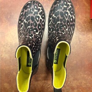 Sperry Women's Black and Brown Leopard Rain Boots